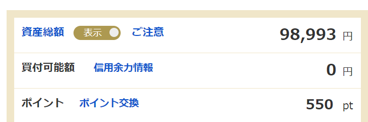 積立投信の記録。先月のクレカ積立に対してマネックスポイントが付与されました。